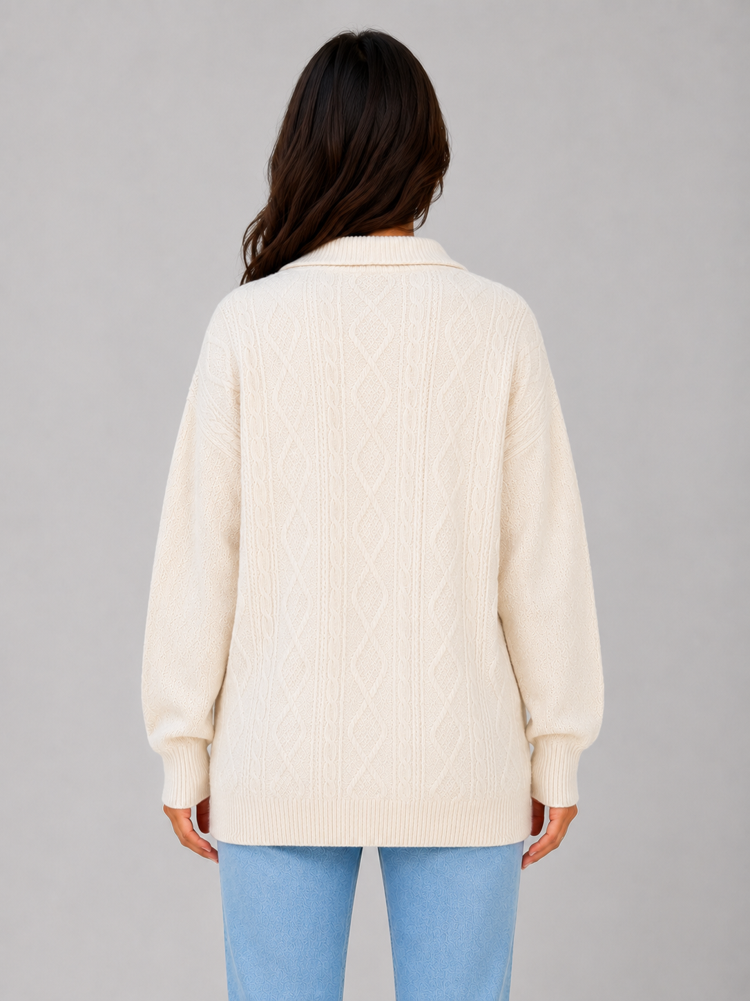 Women's Chunky Half-Zip Cable Knit Sweater - Cream