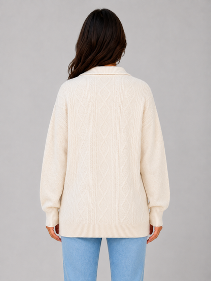 Women's Chunky Half-Zip Cable Knit Sweater - Cream