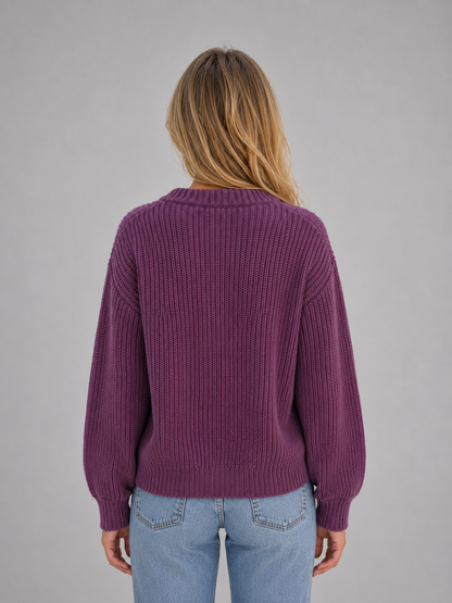Women's Chunky Ribbed V-Neck Button Cardigan - Purple