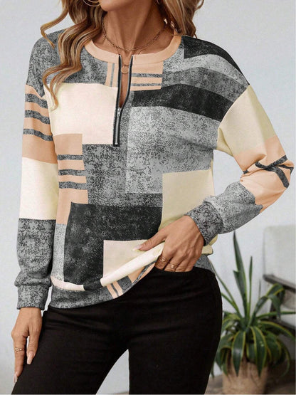 Women's Colorblock Patchwork Quarter-Zip Top - Pale Yellow