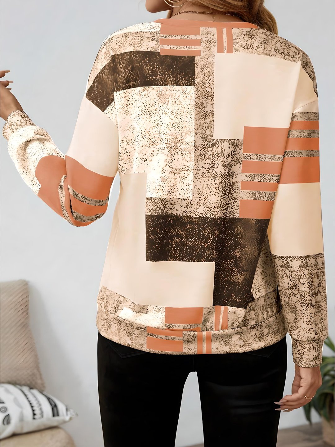Women's Colorblock Patchwork Quarter-Zip Top - Rust