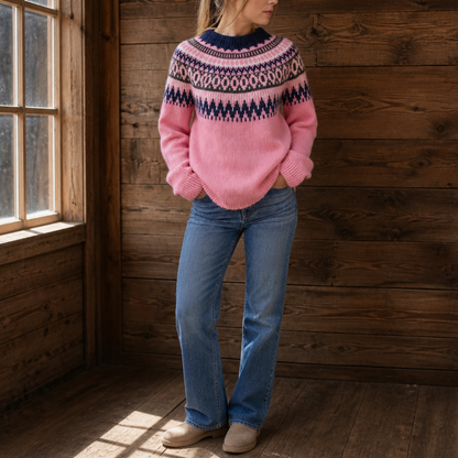 Women's Colorblock Yoke Knit Sweater - Bright Pink