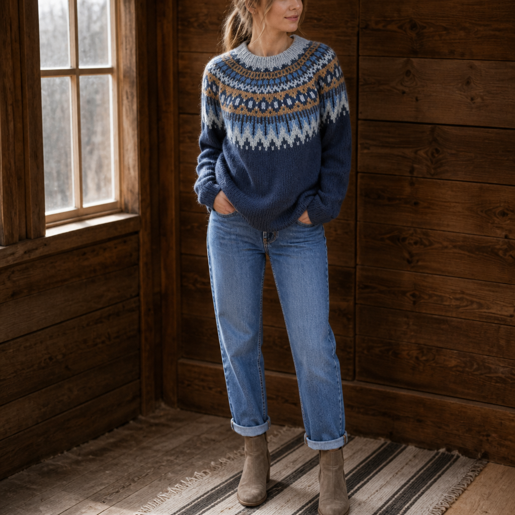 Women's Colorblock Yoke Knit Sweater - Navy Blue