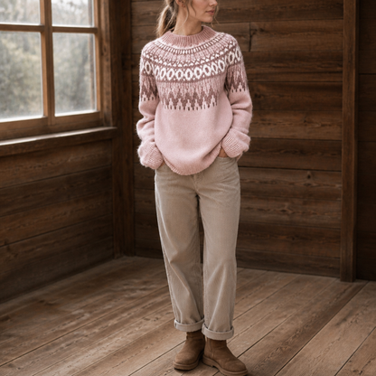 Women's Colorblock Yoke Knit Sweater - Soft Pink