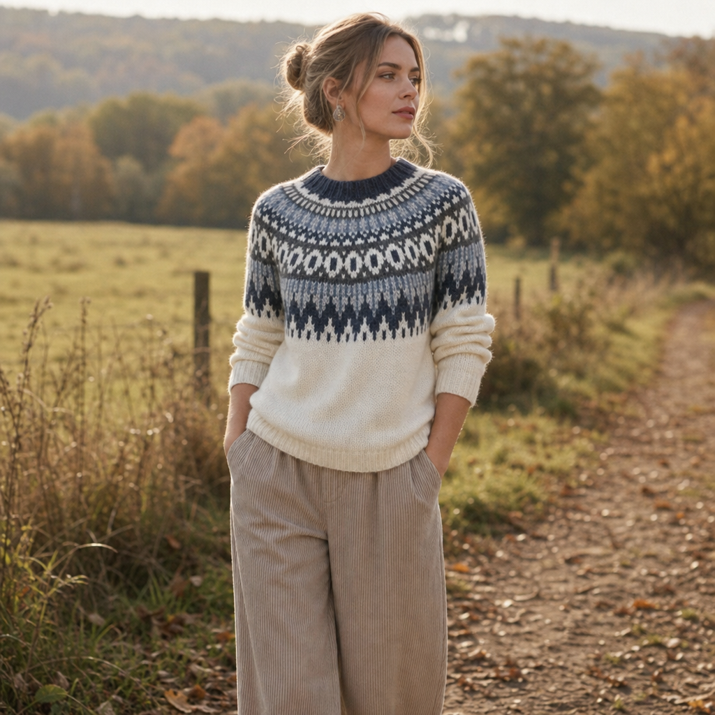 Women's Colorblock Yoke Knit Sweater - White
