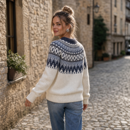 Women's Colorblock Yoke Knit Sweater - White