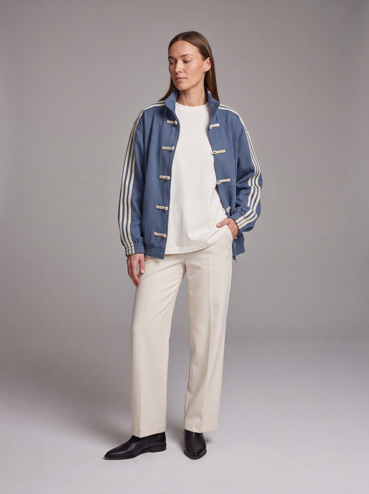 Women's Contrast Stripe Blue Track Jacket - Blue