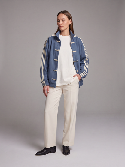 Women's Contrast Stripe Blue Track Jacket - Blue
