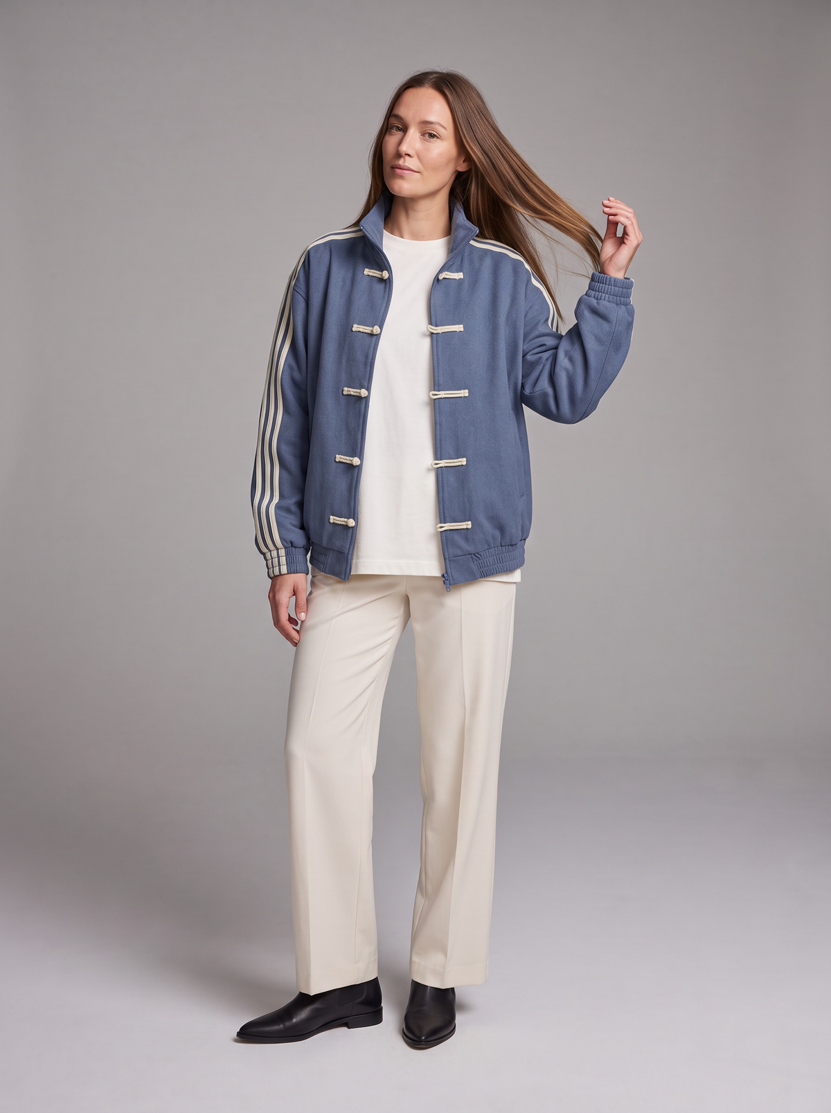 Women's Contrast Stripe Blue Track Jacket - Blue