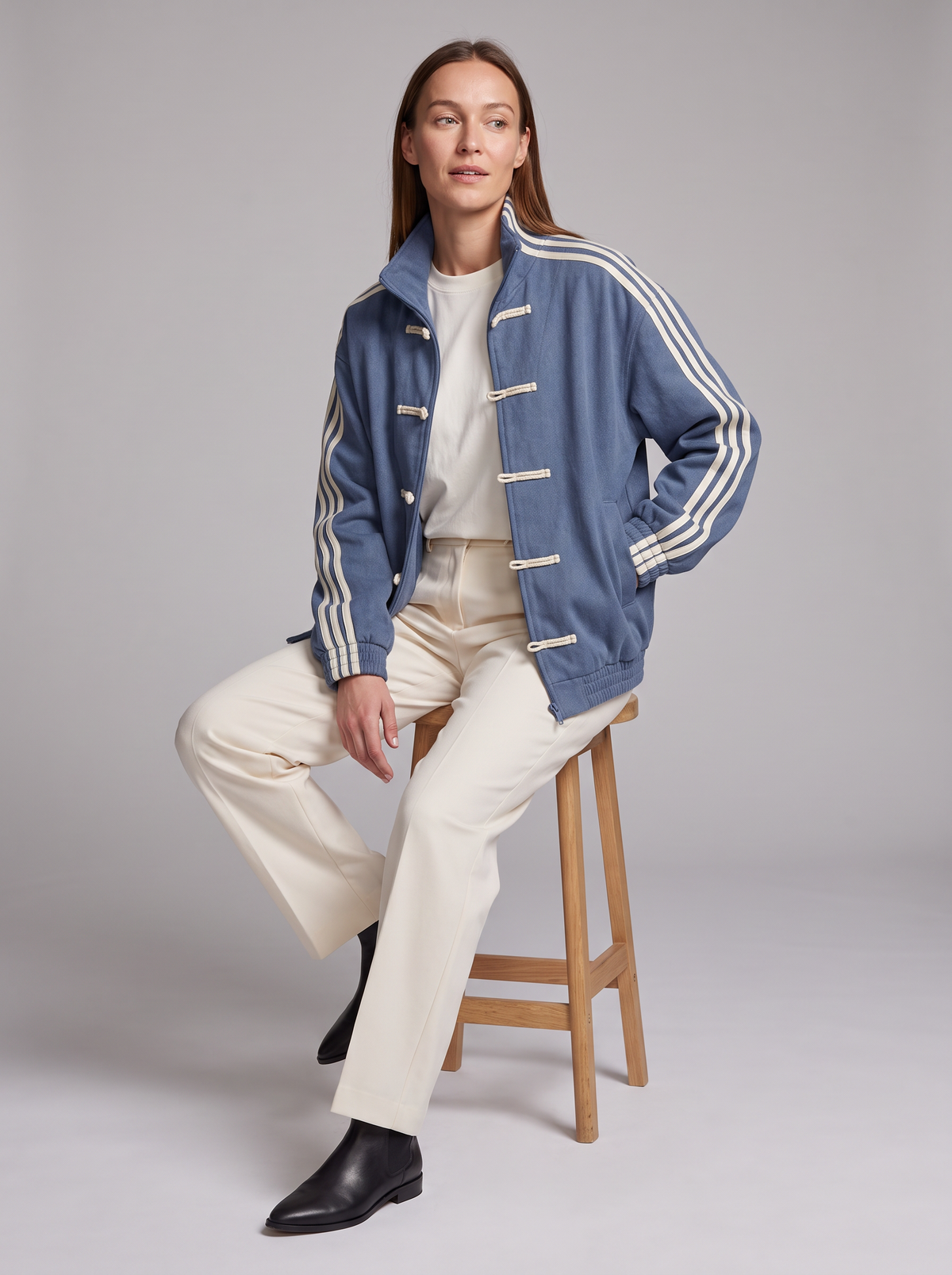 Women's Contrast Stripe Blue Track Jacket - Blue