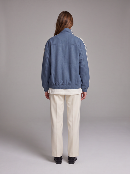 Women's Contrast Stripe Blue Track Jacket - Blue
