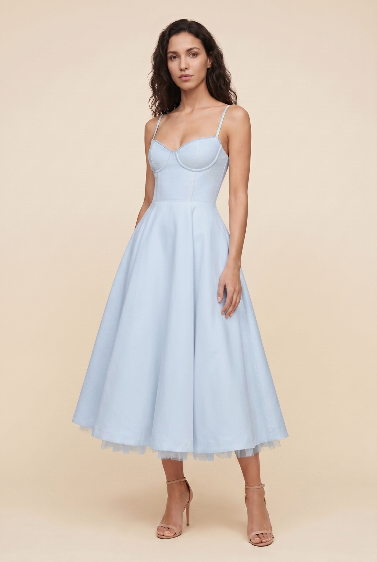 Women's Corset Midi Wedding Guest Dress - Baby Blue