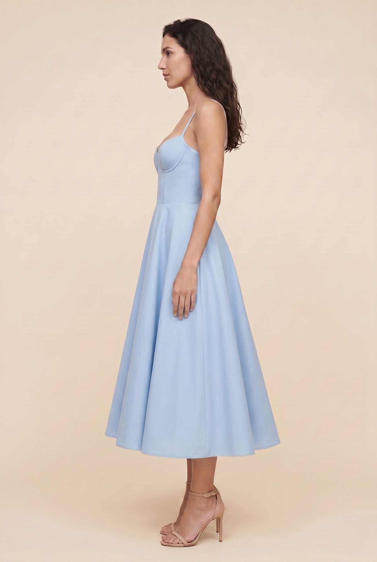 Women's Corset Midi Wedding Guest Dress - Baby Blue
