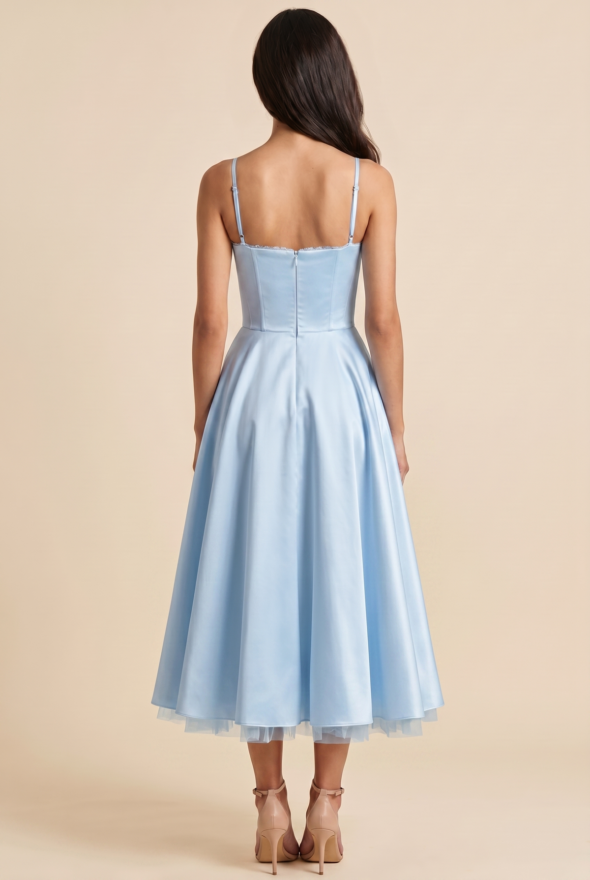 Women's Corset Midi Wedding Guest Dress - Baby Blue