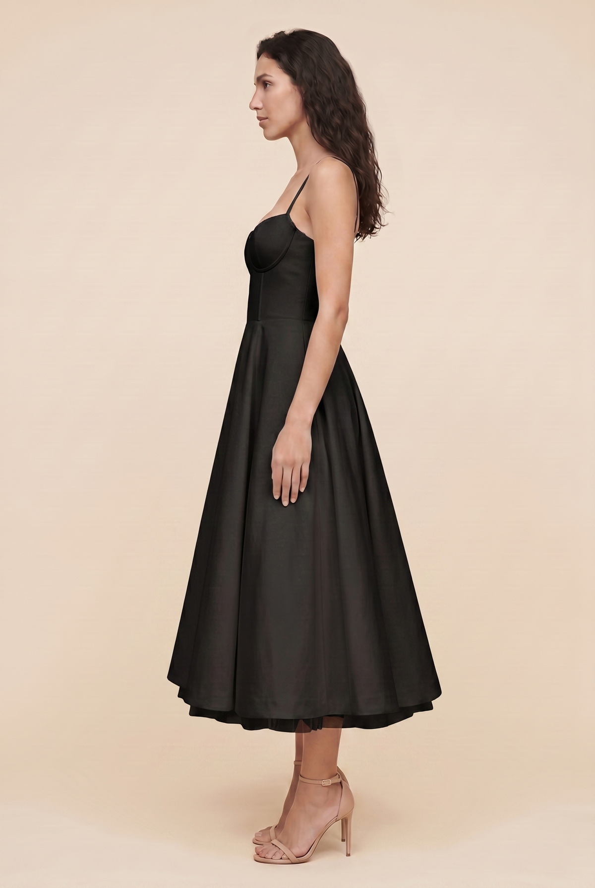 Women's Corset Midi Wedding Guest Dress - Black