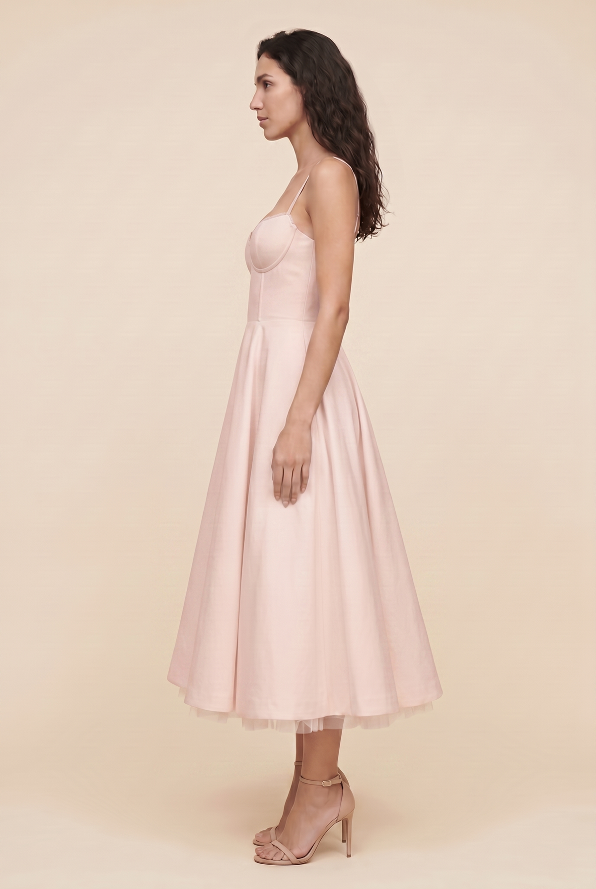 Women's Corset Midi Wedding Guest Dress - Blush Pink