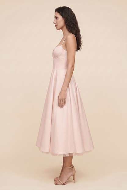 Women's Corset Midi Wedding Guest Dress - Blush Pink