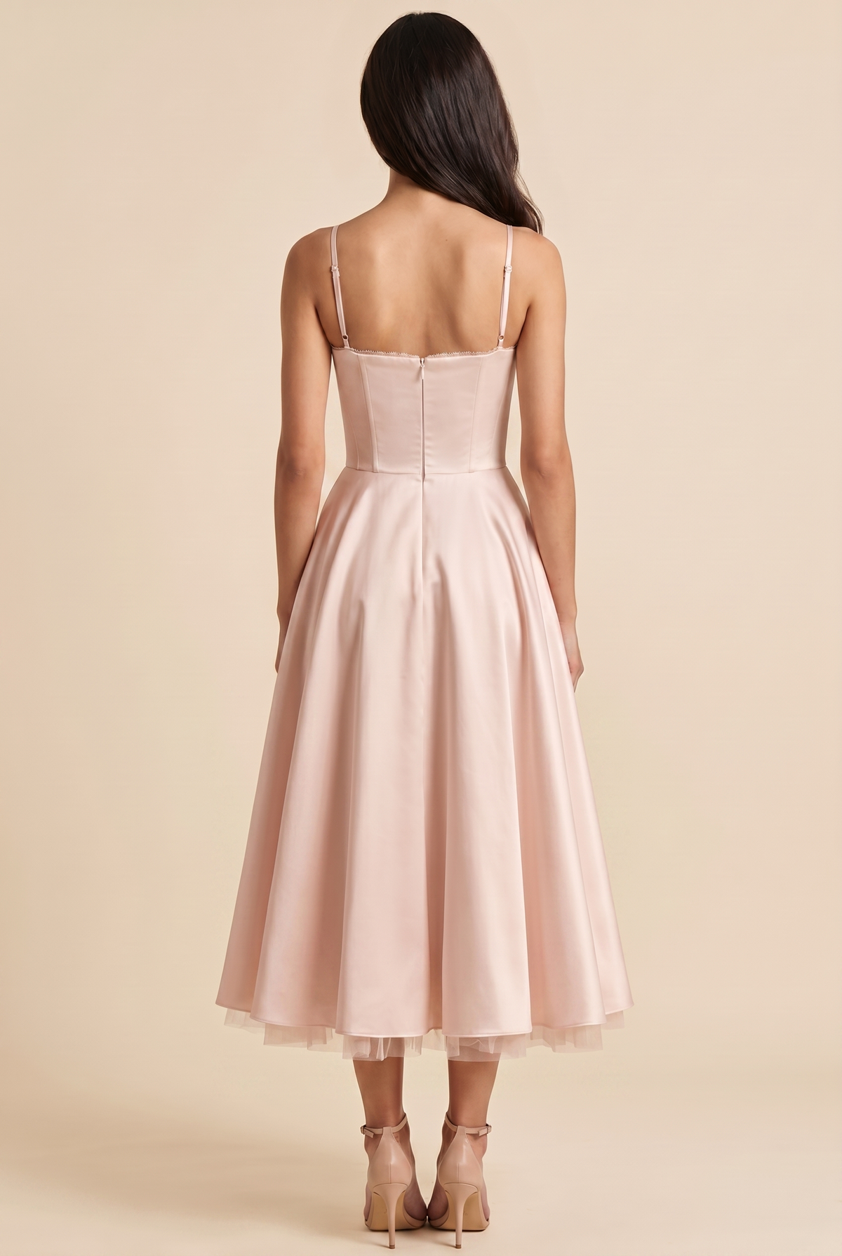 Women's Corset Midi Wedding Guest Dress - Blush Pink