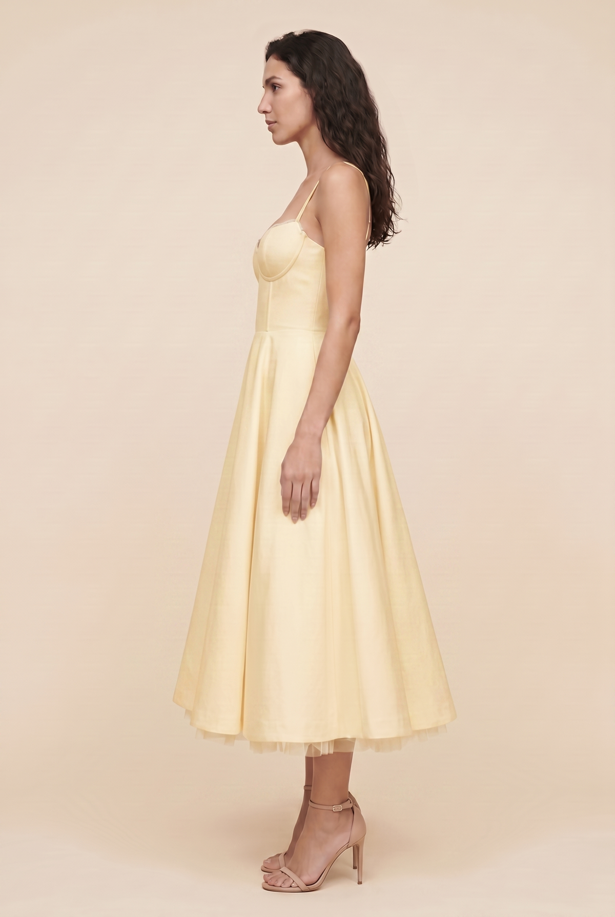 Women's Corset Midi Wedding Guest Dress - Butter Yellow