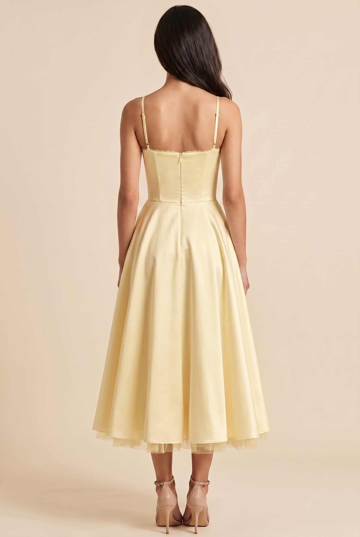 Women's Corset Midi Wedding Guest Dress - Butter Yellow
