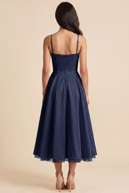 Women's Corset Midi Wedding Guest Dress - Dark Blue