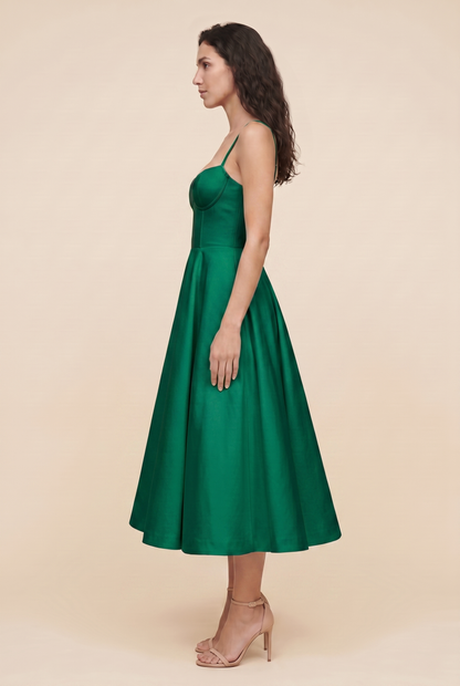 Women's Corset Midi Wedding Guest Dress - Green