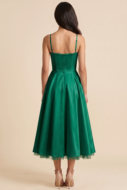 Women's Corset Midi Wedding Guest Dress - Green