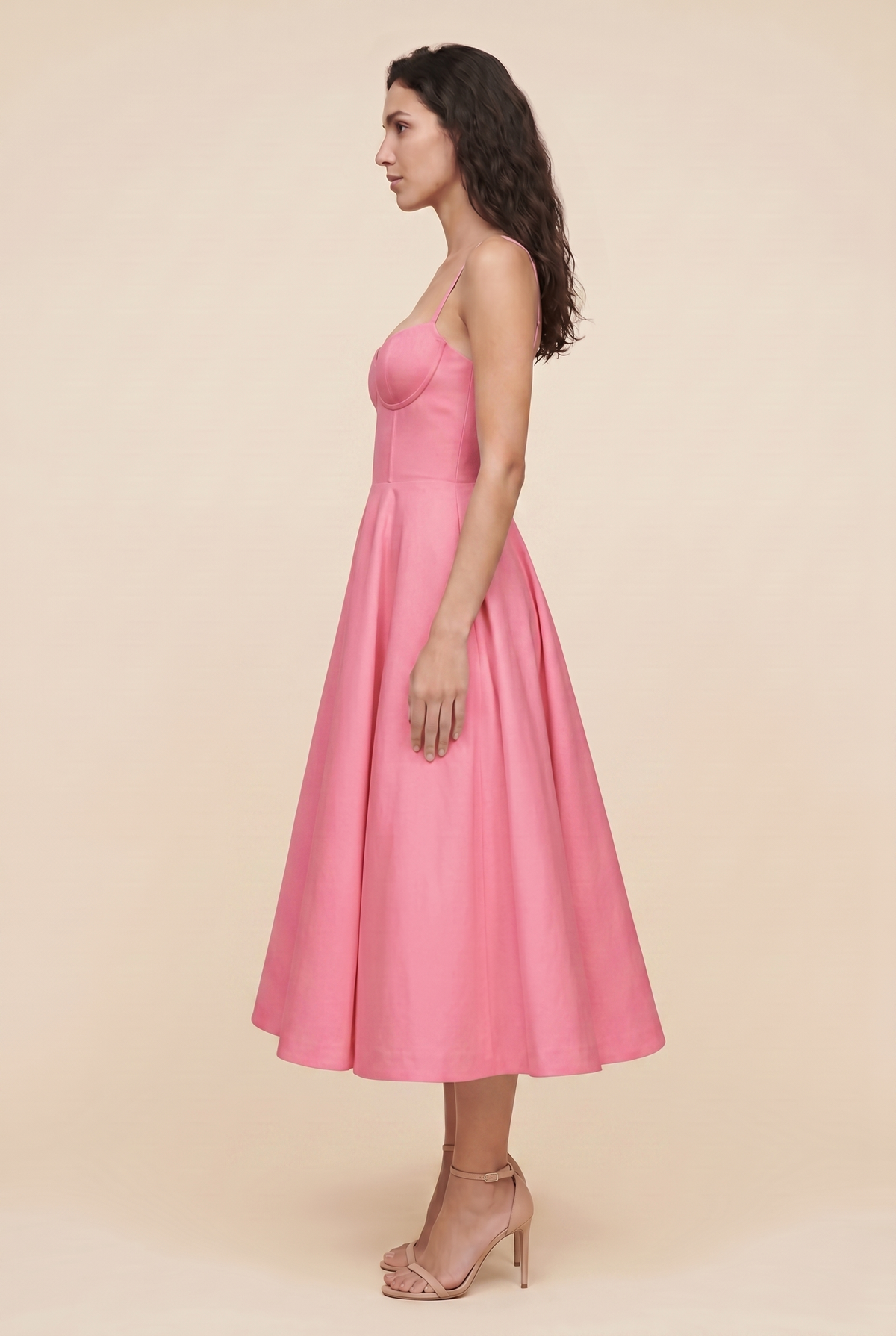 Women's Corset Midi Wedding Guest Dress - Pink