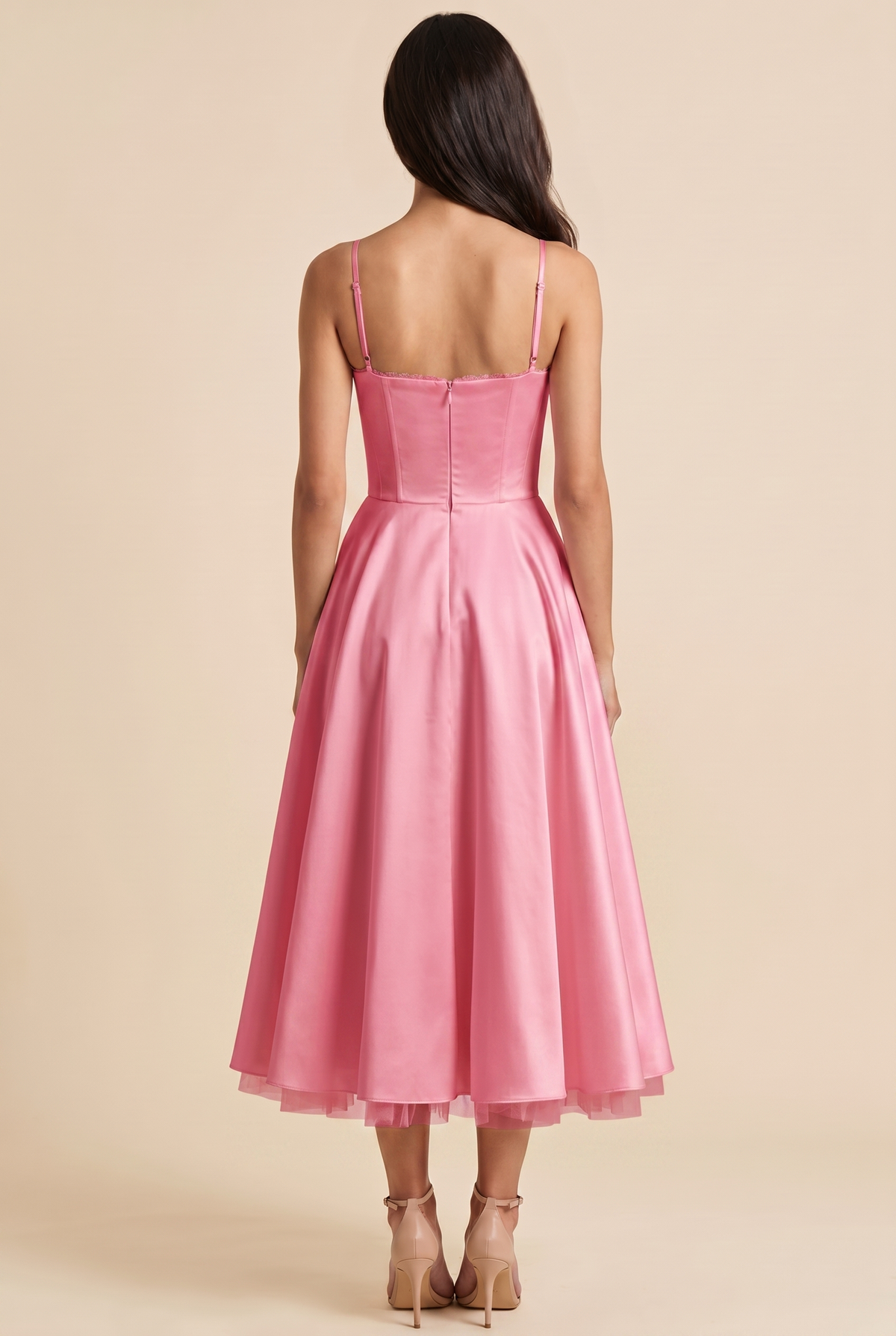 Women's Corset Midi Wedding Guest Dress - Pink