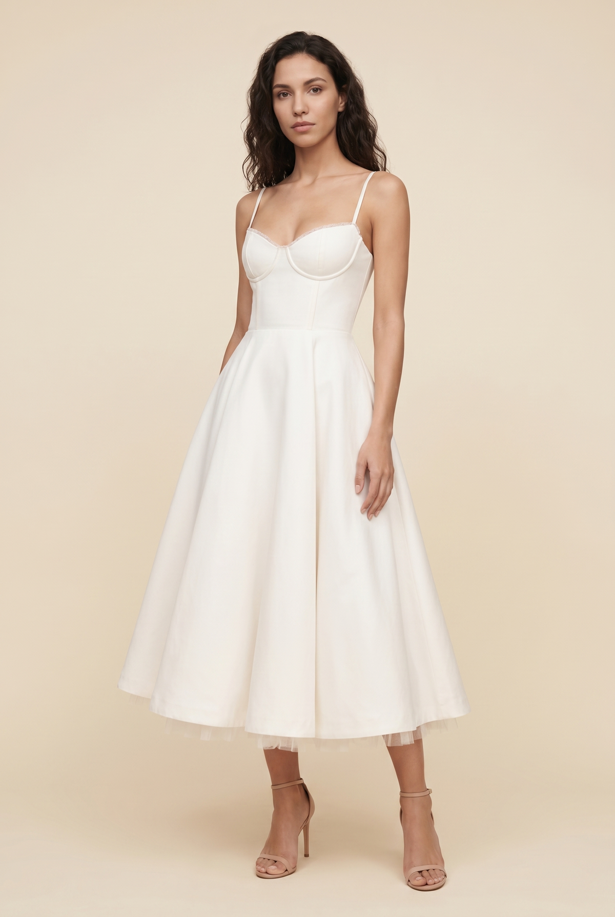 Women's Corset Midi Wedding Guest Dress - White