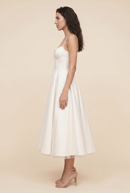 Women's Corset Midi Wedding Guest Dress - White