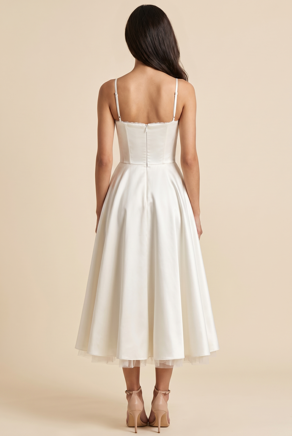 Women's Corset Midi Wedding Guest Dress - White