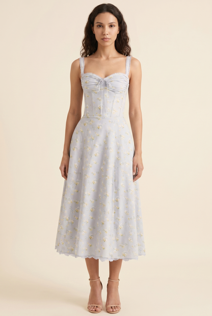 Women's Corset Sweetheart Neck A-Line Midi Dress - Powder Blue