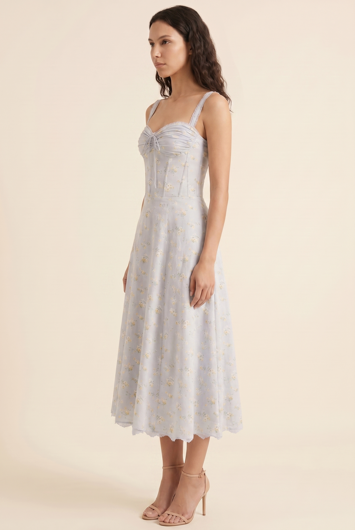 Women's Corset Sweetheart Neck A-Line Midi Dress - Powder Blue