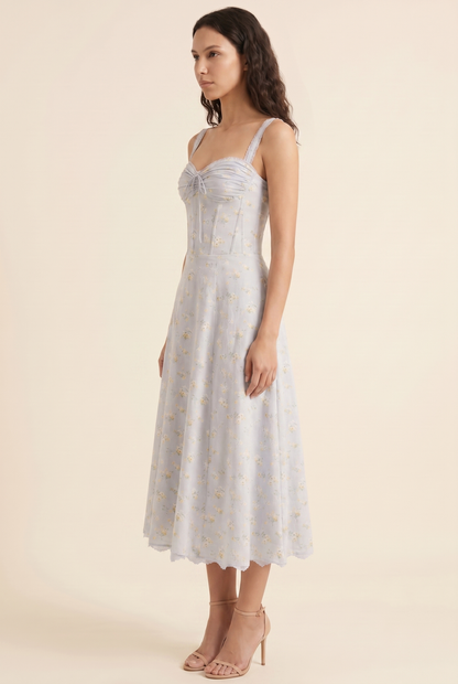 Women's Corset Sweetheart Neck A-Line Midi Dress - Powder Blue