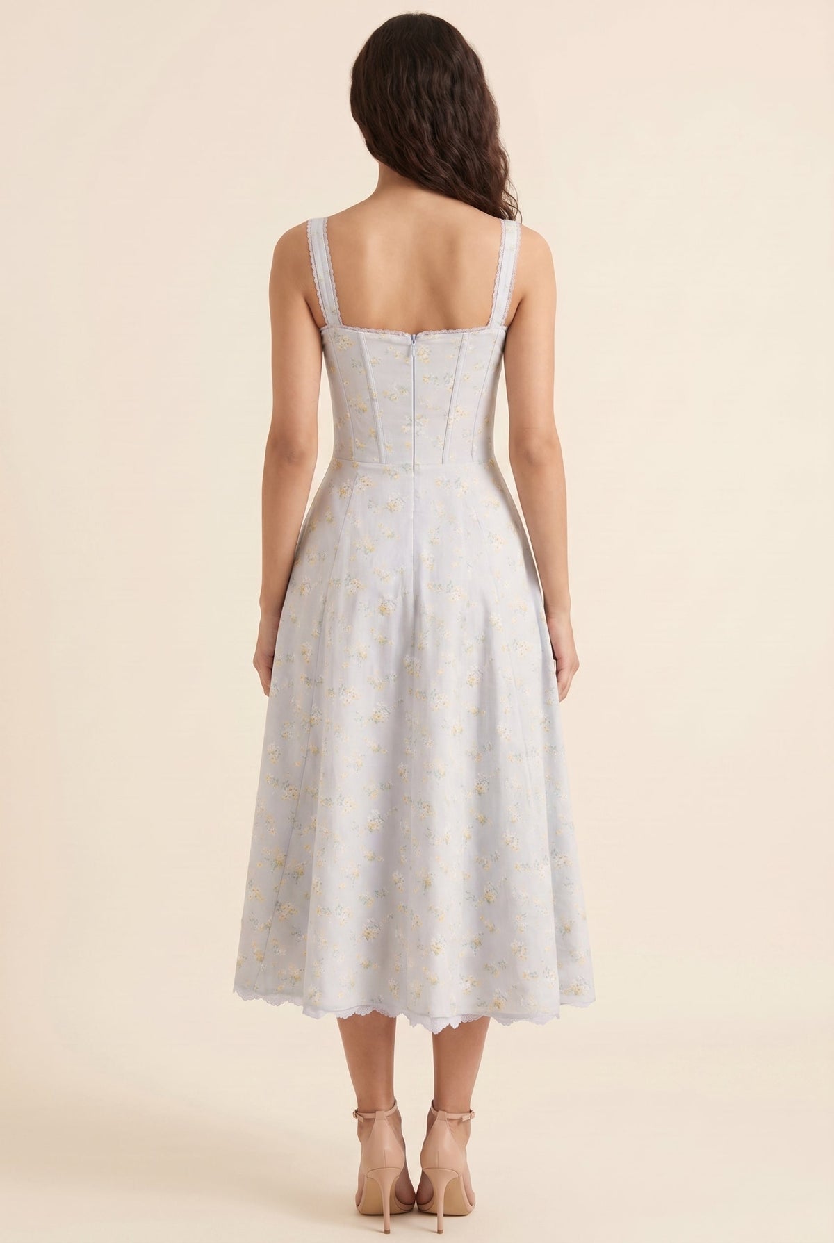 Women's Corset Sweetheart Neck A-Line Midi Dress - Powder Blue