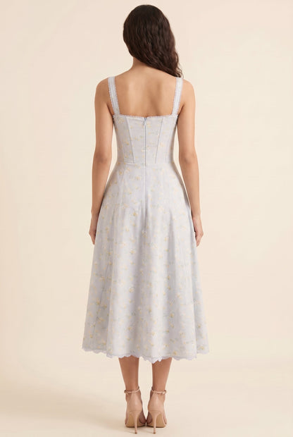Women's Corset Sweetheart Neck A-Line Midi Dress - Powder Blue