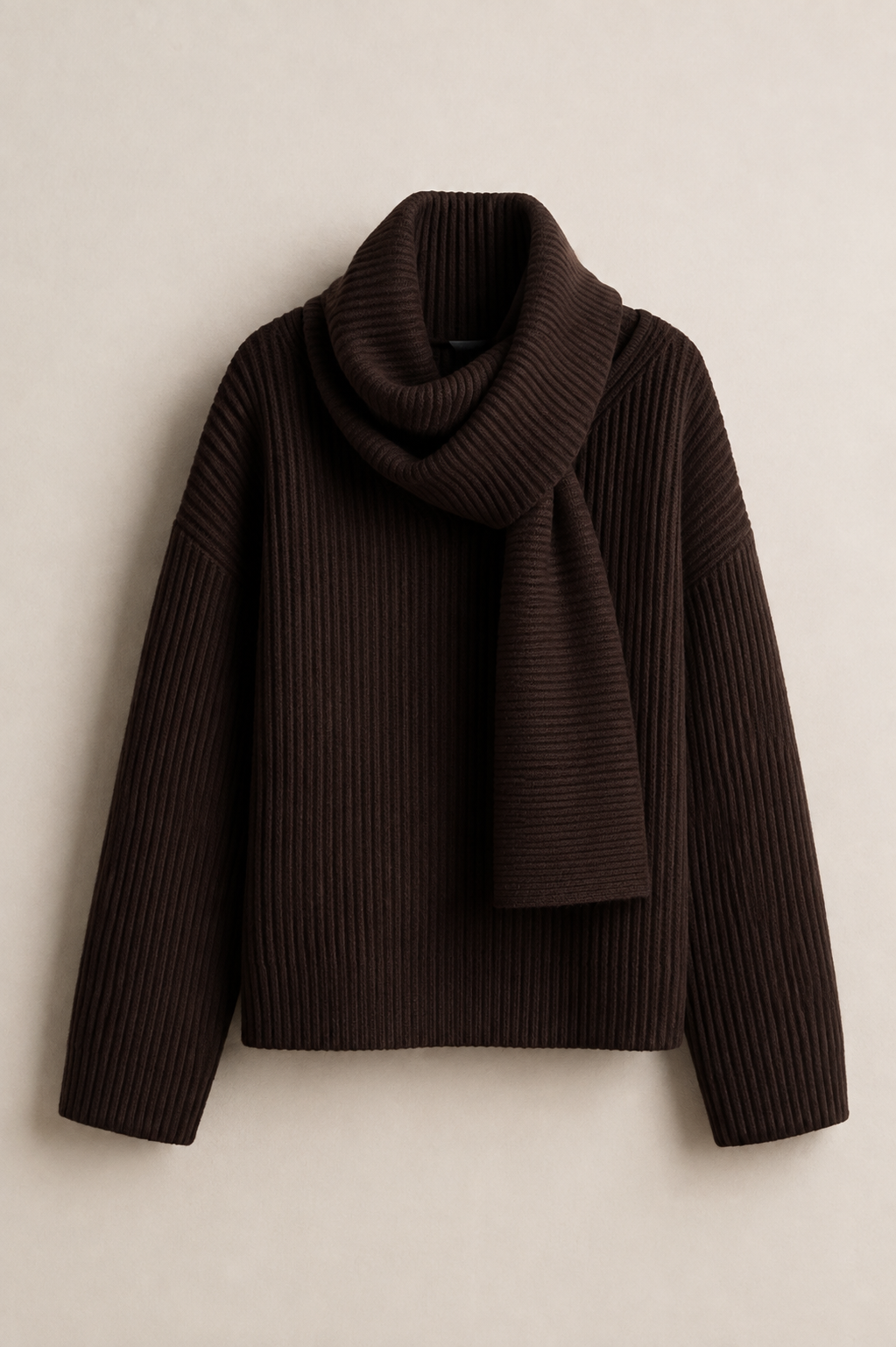 Women's Cowl Neck Oversized Knit Sweater - Chocolate Brown
