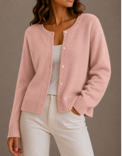 Women's Crew Neck Button Cardigan - Blush Pink