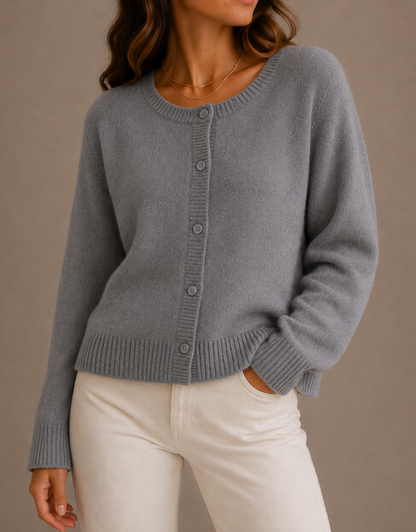 Women's Crew Neck Button Cardigan - Gray