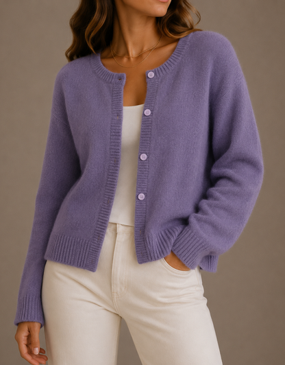 Women's Crew Neck Button Cardigan - Lavender