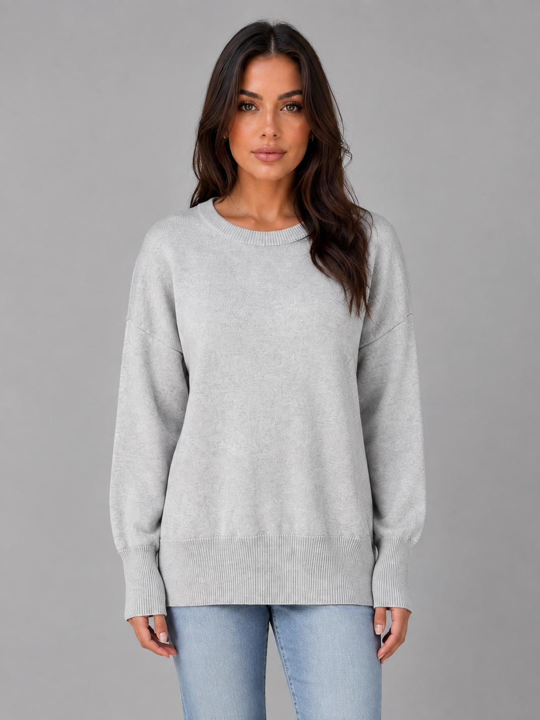 Women's Crew Neck Oversized Knit Sweater - Heather Gray