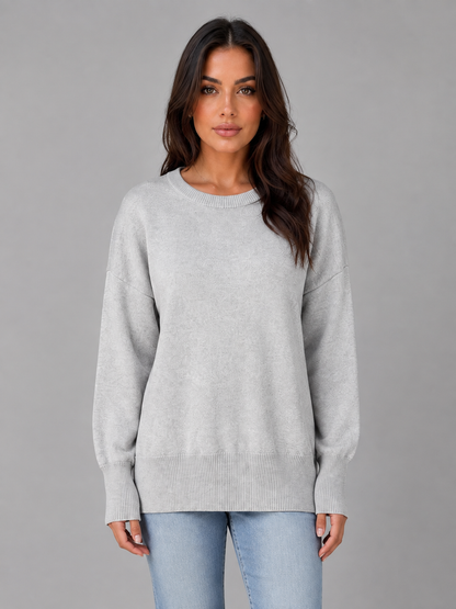 Women's Crew Neck Oversized Knit Sweater - Heather Gray