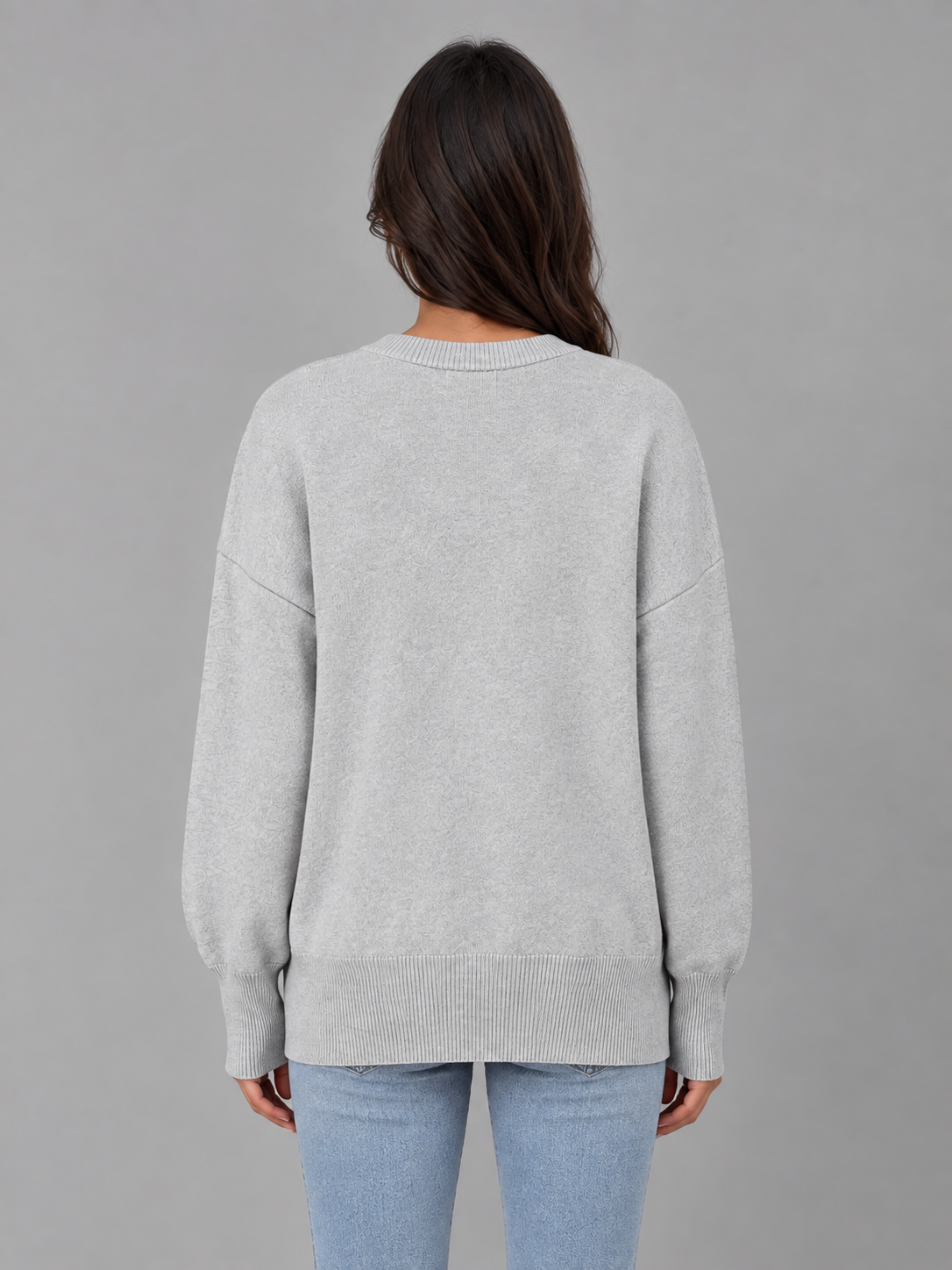 Women's Crew Neck Oversized Knit Sweater - Heather Gray
