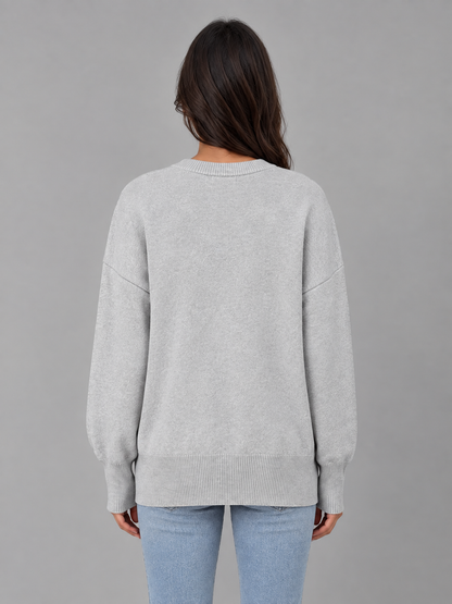 Women's Crew Neck Oversized Knit Sweater - Heather Gray