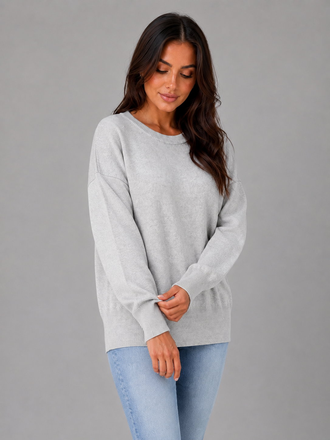 Women's Crew Neck Oversized Knit Sweater - Heather Gray