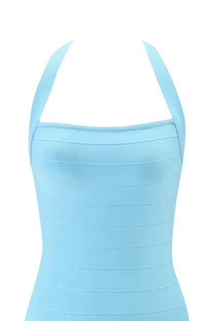 Women's Date Night Halter Bandage Mini Dress - Baby Blue
