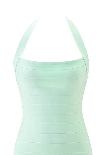 Women's Date Night Halter Bandage Mini Dress - Mint Green