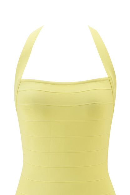 Women's Date Night Halter Bandage Mini Dress - Pale Yellow