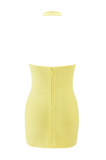 Women's Date Night Halter Bandage Mini Dress - Pale Yellow